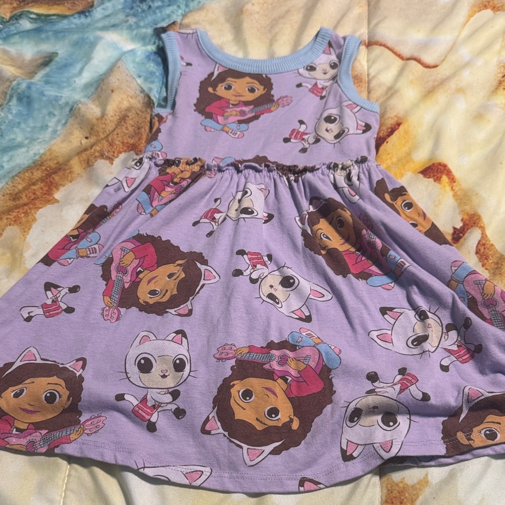 Charming Cartoon Print Kids Dress in Lavender